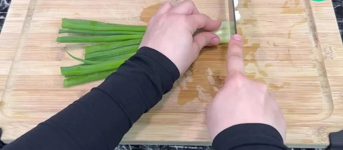 Couper les oignons verts en rondelles (ou utiliser un oignon blanc ou rouge).
