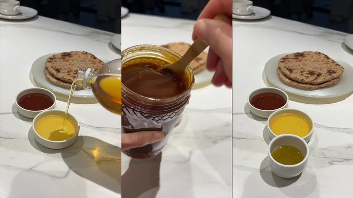 Servir le couscous d'orge avec la harira.