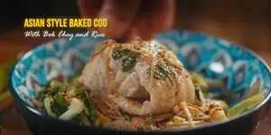 Cabillaud au soja caramélisé, bok choy et riz