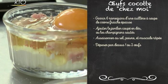 Passer au four chaud (thermostat 8) pendant 6 à 7 minutes. Vérifier la cuisson du blanc d'œuf ; le jaune doit rester liquide.