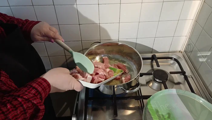 Ajouter le porc et le faire dorer de tous les côtés.