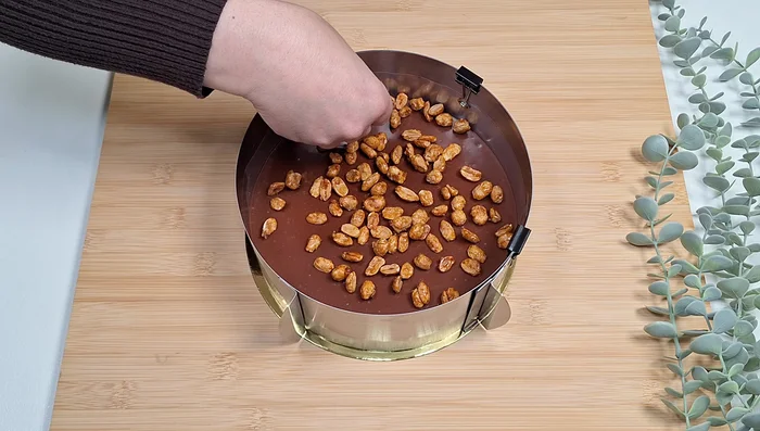 Parsemez les cacahuètes sur la ganache refroidie (404.16).
