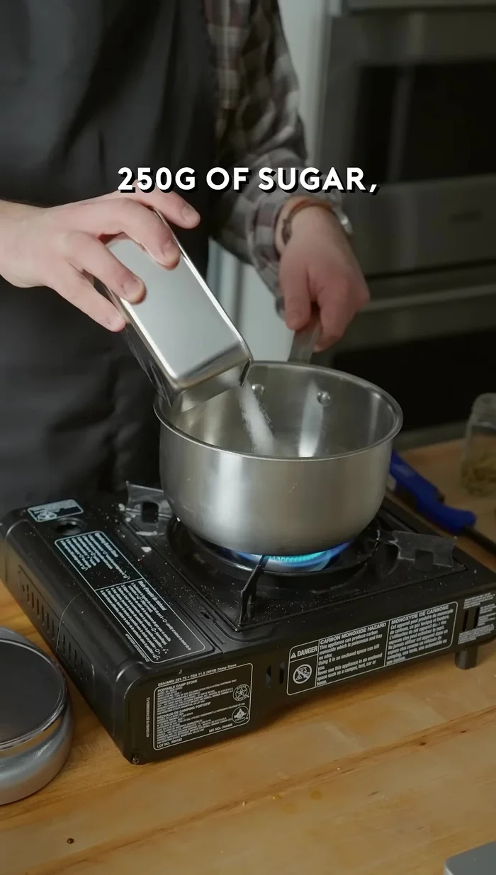 Préparer le caramel : Dans une poêle en fonte, faire fondre le sucre avec un peu d'eau. Laisser dorer.